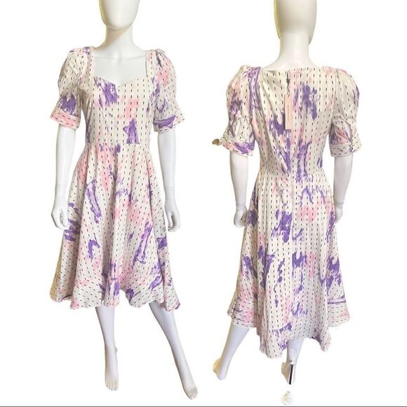 BCBGENERATION Puff Short Sleeve Floral Print A-Line Midi Swing Dress BNWT - Picture 4 of 5